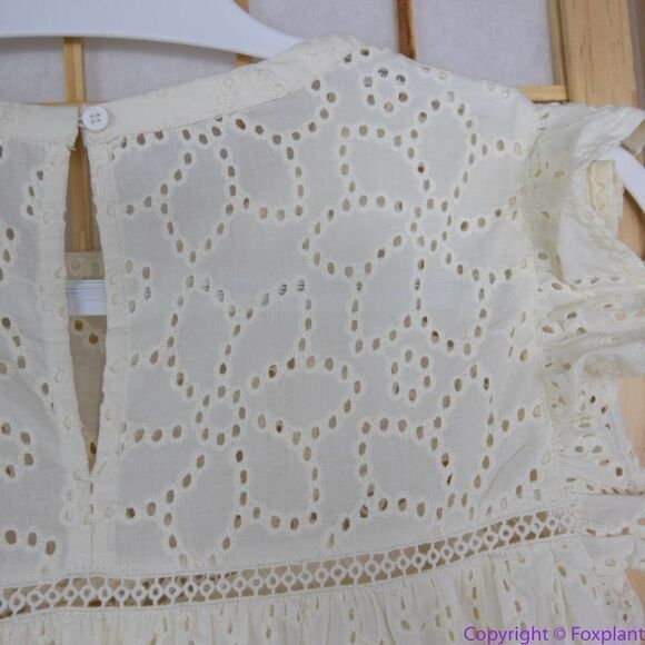 NEW Madewell Off White Eyelet Ruffle-Sleeve Mini Dress, L - Picture 12 of 16
